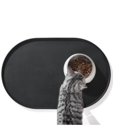 Conlun bowl pad dog 1.2cm high edges of feed mat cats to avoid spots BPA-free silicone mat with rim rubber dog bowl pad for feed and water bowls (black 60x40cm) HS 60 x 40 cm black