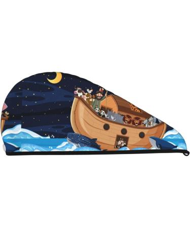 Ultra Plush Microfiber Hair Towel Wrap - Ultra Absorbent Turban for Curly Long & Thick Hair | Noah's Ark Ocean Scene - Buy Online on GoSupps.com