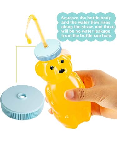 Honey Bear Straw Cup Set - 4 Baby Cups with Flexible Straws & Cleaning Brush | 8oz Juice Bottles for Infant Feeding | Ideal for Poor Oral Health - Blue - Buy Online on GoSupps.com