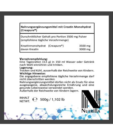 Nutrilla Creatine Monohydrate Powder | 99.99% Pure & Ultra-Fine Vegan Creapure | High Dosage for Optimal Performance - Buy Online on GoSupps.com