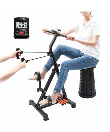GOREDI Foldable Pedal Exerciser, Upgraded Under Desk Bike for Arm/Leg Workout, Portable Sitting Desk Cycle for Office,Senior, Mini Exercise Bike with LCD Monitor Black/Orange