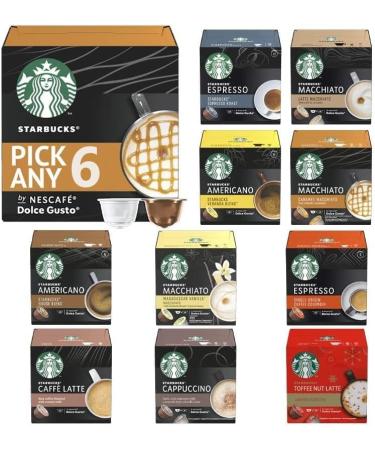 STARBUCKS Coffee Pods by Nescafe Dolce Gusto Pick Any 6 Packs from 7 Blends Including: Latte Cappuccino Espresso Caramel Grande and Many More - Buy Online on GoSupps.com