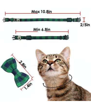 Green Plaid Cat Collar Breakaway with Bell and Bow Tie - Adjustable Safety Collar for Kitty and Kitten (6.8-10.8in) - Buy Online on GoSupps.com