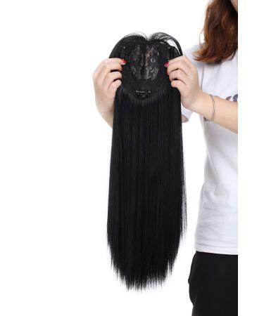 Hair Toppers for Women One Piece Clip in Toppers Extensions Straight Real Mono Toppiece Hair Piece for Thinning Hair 17" - Dark Black