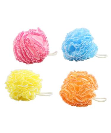 Shower sponge bath sponge with cord set of 4 - wellness massage sponge net sponge