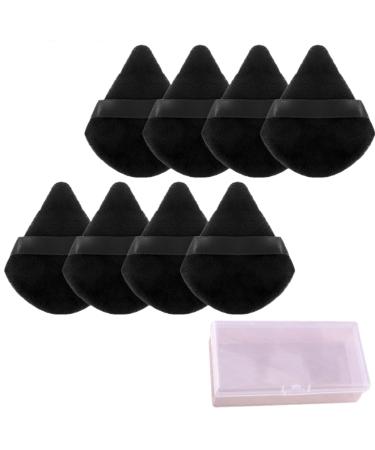8 Pieces Triangle Powder Puff  Triangle Makeup Puff Pure Cotton Powder Velour Soft Face Makeup Tool with Storage Box  Washable Cosmetic Foundation Puffs (Black) 8 Count (Pack of 1) Black