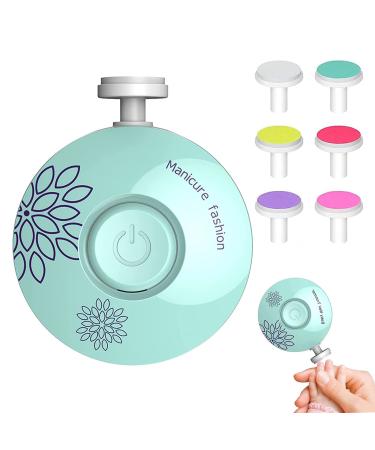 Jinpojun electric baby nail file 6 in 1 electric nail file interchangeable grinding heads nail care for babies for toes and fingers (green)