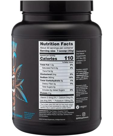 2nd Nature Plant-Based Protein Chocolate Flavor 21G Vegan Protein Gluten-Free Non-GMO 30 Servings for Muscle Growth & Recovery - Buy Online on GoSupps.com