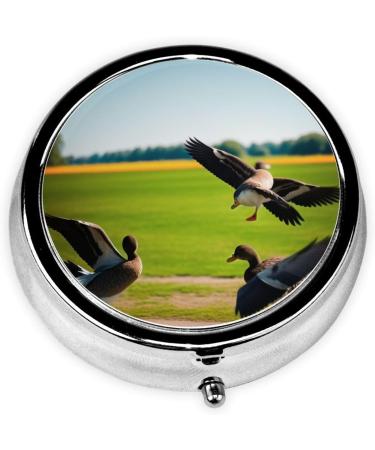 Flying Wild Duck Printed Mini Round Pill Box | 3 Compartment Portable Pill Organizer for Travel Home & Office Use - Buy Online on GoSupps.com