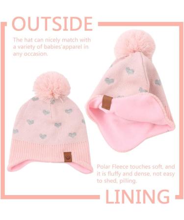XIAOHAWANG Knitted Baby Hat with Pompom | Winter Warm Fleece Lining | Toddler Kids Beanie 2-4 Years | Pink Hat+Scarf - Buy Online on GoSupps.com
