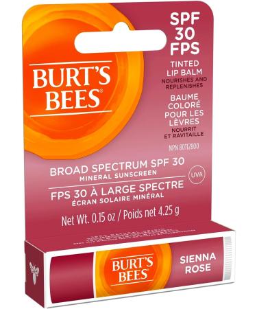 Burt s Bees Tinted Lip Balm SPF 30 100% Natural Origin Mineral Sunscreen Sienna Rose Mother's Day Gift 1 Tube in Blister Box - Buy Online on GoSupps.com