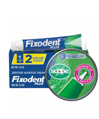 Fixodent Denture Adhesive Cream Plus Scope 2 oz - Pack of 2 | Long-lasting Hold | Enhanced Flavor | Packaging Varies - Buy Online on GoSupps.com