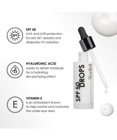 Rodial SPF 50 Drops 30ml - Hyaluronic Acid & Vitamin E Face Serum | UVA/UVB Protection & Anti-Photoaging Moisturizer - Buy Online on GoSupps.com