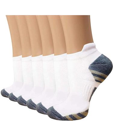 Copper Compression Socks Women and Men 6 Pairs - Circulation Arch Support Plantar Fasciitis Running Ankle Socks Large-X-Large A1 - No Show 6 White