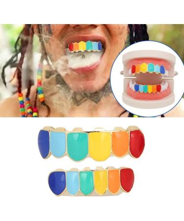 Verdant Touch Hip Hop Grillz Tooth Set - Shiny Multicolor Gold Halloween Accessories for Trendy Smile - Buy Online on GoSupps.com