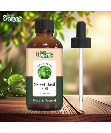 Organic Zing Sweet Basil (Ocimum basilicum) Oil Pure & Natural for Skin Face Hair Care Aromatherapy Diffuser Conditioner - 30ml/1.01fl oz - Buy Online on GoSupps.com