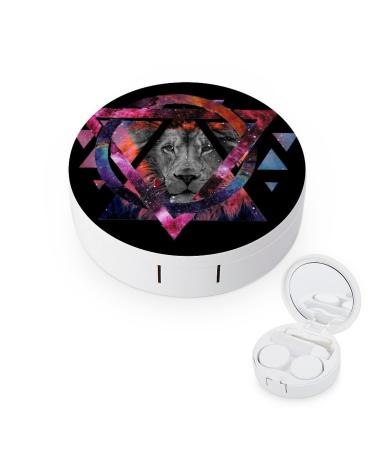 Galaxy Lion Round Case For Contact Lens Kit Storage Box with Mirror Printed