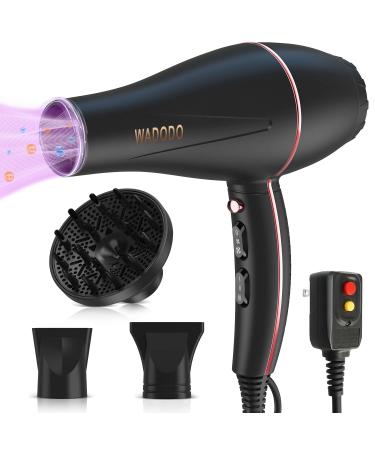 WADODO Ionic Hair Dryer, 2200W Professional Blow Dryer Fast Drying Travel Hair Dryer with Diffuser, AC Motor Constant Temperature Low Noise Ion Hair Dryers Curly Hairdryer Blowdryer for Women Men Black