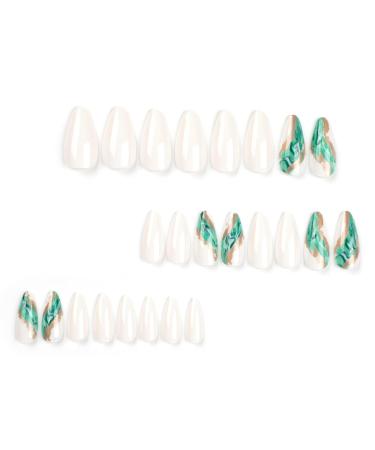 Buy Mouyouglow Press-On Nails - Almond White & Green Smudged Gold Leaf - Long-Lasting Fake Nails with Glue - International Shipping Available - Buy Online on GoSupps.com