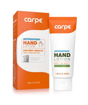 Carpe Antiperspirant Hand Lotion A dermatologist-recommended smooth lotion that helps stop hand sweat Great for hyperhidrosis (White Jasmine) Jasmine 1.35 Fl Oz (Pack of 1)