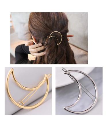Hollow Hoop Crescent Moon Metal Hair Clip Set for Women & Girls - 2 Pcs Gold & Silver - Buy Online on GoSupps.com