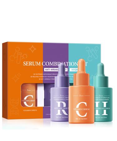 Face Serum Anti Aging Skin Care Set Skin Care Sets & Kits With Vitamin C Serum For Face & Hyaluronic Acid Serum & Retinol Serum For Face Skin Care Kit For Women Gift Set Plump & Smooth Skin