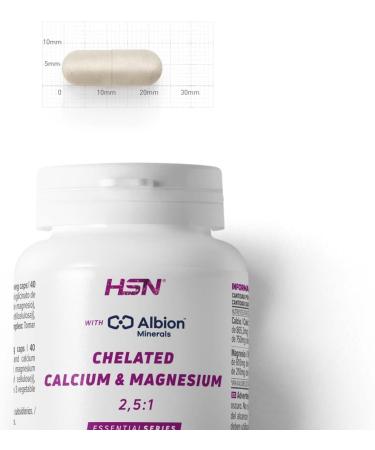  HSN HSN Calcium + Magnesium Albion Minerals (2.5:1 ratio) | 120 Vegetable Capsules | 500 mg of Calcium and 200 mg of Magnesium per High Bioavailability Daily Dose | Non-GMO Vegan Free From - Buy Online on GoSupps.com