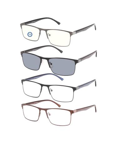 Oen 4 Pack reading glasses men rectangular metal frame blue light protection spring hinges sunshine in several colors contain several colors 1.5 x