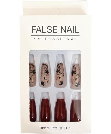 24Pcs/Set Press On Nails Retro Hand Drawn Bride Style Patch Long False Nails Acrylic Fake Nails Full Cover Nails Tips Artificial Finger Manicure Press on nails for Women and Girls - Buy Online on GoSupps.com