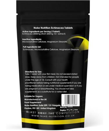 Nuke Nutrition Echinacea Tablets High Strength x180 - Immune Support Echinacea Herbal Supplements 180 Capsules - Buy Online on GoSupps.com