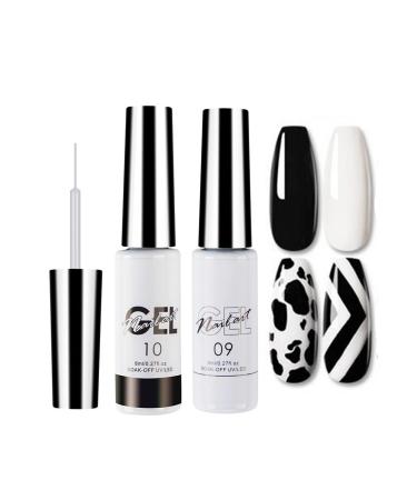 Gel Polish Set - Nail Art Gel Liner Set Black & White Gel Nail Polish French Manicure Gel Art Liner for Nail Art Soak Off UV Gel for Women Gift DIY AT Home