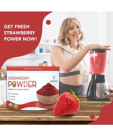 Ahimsa Organic Freeze Dried Strawberry Powder 8 oz - USDA Certified, Smoothie & Baking | Natural Organic Fruit Powder with Fiber - Buy Online on GoSupps.com