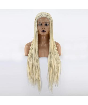Tawarm platinum blonde braided art hair wig for black women 61 cm heat-resistant fiber microx braids African hair (platinum blonde) 61 cm (24 inch) platinum blonde