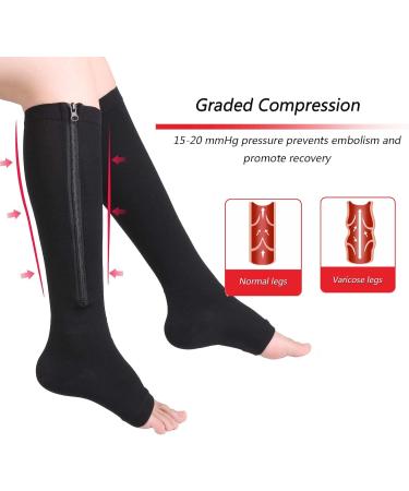 Mdrcg Compression Stockings with Zipper | Knee High Open Toe Calf Socks | 15-20 mmHg Support for Optimal Circulation - Buy Online on GoSupps.com