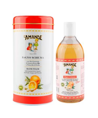 L'Amande L'AMANDE - Bubble bath for men and women in a box with organic red orange and pistachio essential oil delicate body cleansing and moisturising gel natural foam bath 500 ml