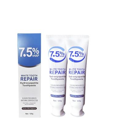 2 Pack 7.5% nHAP Hydroxyapatite Toothpaste for Enamel Protection Gentle Mint Toothpaste for Sensitive Teeth Fluoride Free Whitening & Fresh Breath (120g x 2)