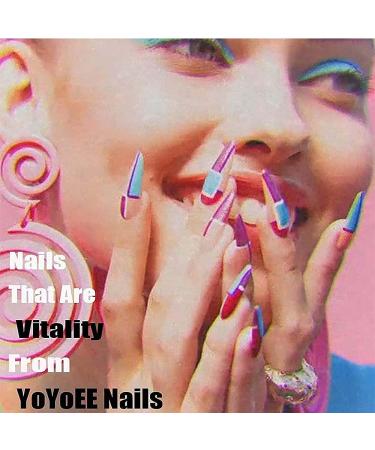 YoYoee Long Coffin Press On French False Nails Galaxy Green Acrylic Full Cover Tips 24PCS - Buy Online on GoSupps.com