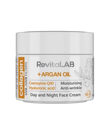 RevitaLAB - Moisturizing and anti-aging collagen day and night cream enriched with hyaluronic acid coenzyme Q10 argan oil and UVA/UVB filter for people aged 40 to 55 50 ml