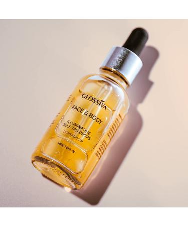 Glossiva Self Tanning Drops - Long Lasting Glow Sunless Tanner for Face and Body - Natural Gradual Glow, No Orange Tones or Fake Tan Smell - Streak-Free Formula - 30ml - Buy Online on GoSupps.com