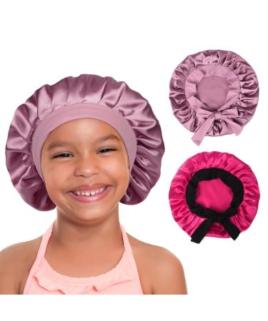 2 PCS Baby Bonnet Toddler Silk Bonnet for Kids Sleeping Cap Curly Natural Hair Silk Hair Bonnets for Girls Boys Infant 5-12 Years Purple