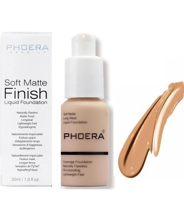 Phooera Fulll Coverage Liquid foundation Matte Finish Concealer Long wear 24hrs Oil Controlling Naturally Flawless Lightweigt Feel Buildable (105 SAND) - Buy Online on GoSupps.com