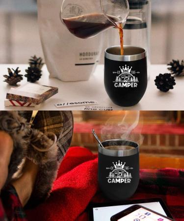 Coolertaste King Of The Camper Wine Tumbler - 12oz Happy Camper Gift for Campers Outdoors - RV Hiking Camping Coffee Mug - Buy Online on GoSupps.com
