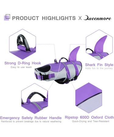 Queenmore Adjustable Dog Life Jacket - High Buoyancy Ripstop Floatation Vest for Small & Medium Dogs (Purple M) - Durable Rescue Handle - Buy Online on GoSupps.com