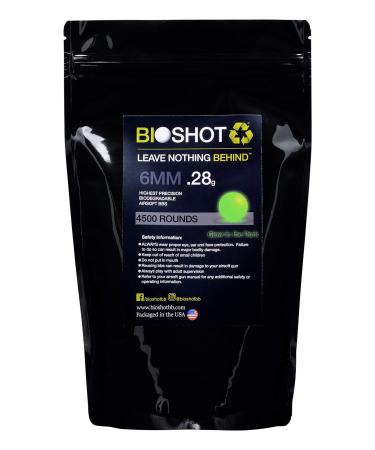 Bioshot Biodegradable Green Tracer Glow in The Dark Airsoft BBS .28g Super Slick Polish - Seamless Competition Match Grade for All 6mm Airsoft Guns and Accessories (4500 Rounds)