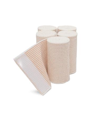 HOSPORA Cotton Elastic Bandage 4 Inch x 13-15 feet Stretched Length with Hook and Loop Closure Latex-Free Compression Bandage(Pack of 5) 4 Inch (Pack of 5)