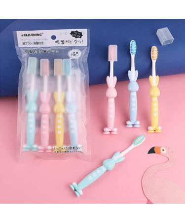 4 Cartoon Bunny Children's Toothbrushes Soft Bristle Portable & Sensitive for Kids | Colorful Options in Yellow Blue Pink & Green - Buy Online on GoSupps.com