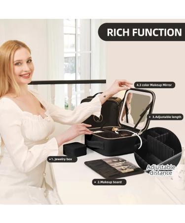 Portable Travel Makeup Case with LED Light Mirror | Waterproof Cosmetic Bag with Adjustable Brightness | Professional Organizer with Dividers - Black - Buy Online on GoSupps.com