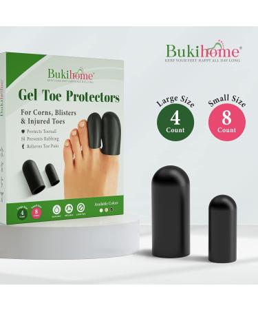 Bukihome 12 Pack Gel Toe Caps & Protectors for Corns, Blisters, Ingrown Toenails - Toe Cushions for Pain Relief - Men & Women (4 Large + 8 Small) - Buy Online on GoSupps.com