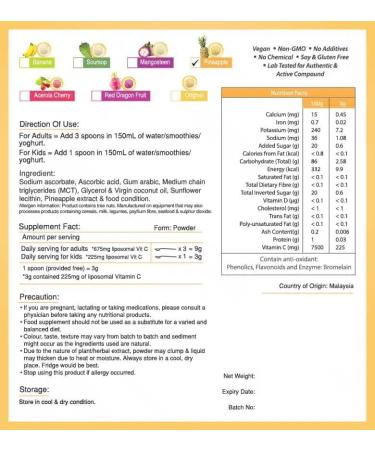Vitamine C liposomale + poudre d'extrait standardis d'ananas - Poudre 150g pur 100% naturel sans additif - Pour soupe smoothies caf boissons p tisseries - Buy Online on GoSupps.com