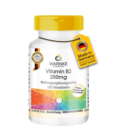 Vitamine B2 250mg - 100 comprim s - 250mg de vitamine B2 par comprim - Riboflavine - HAUTEMENT DOS - Qualit pharmaceutique allemande - Vegan | Warnke Vitalstoffe